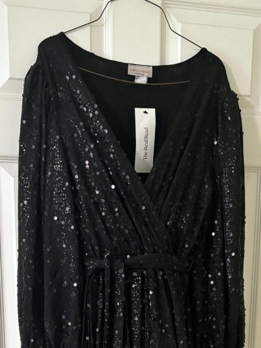 Karen Millen Black Sequin Long Sleeve Wrap Jumpsuit size s (8/10) - Picture 2 of 7